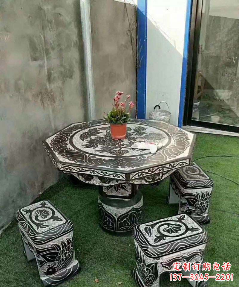 泉州多边形石头桌凳雕塑