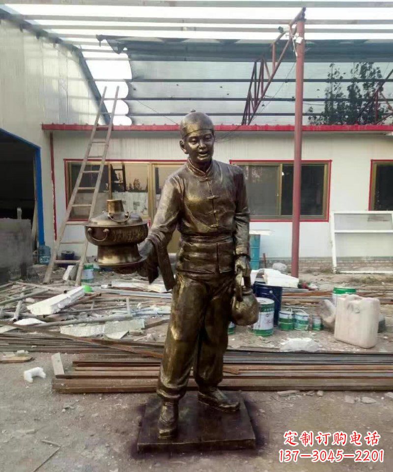泉州饭店门口店小二人物铜雕 (2)
