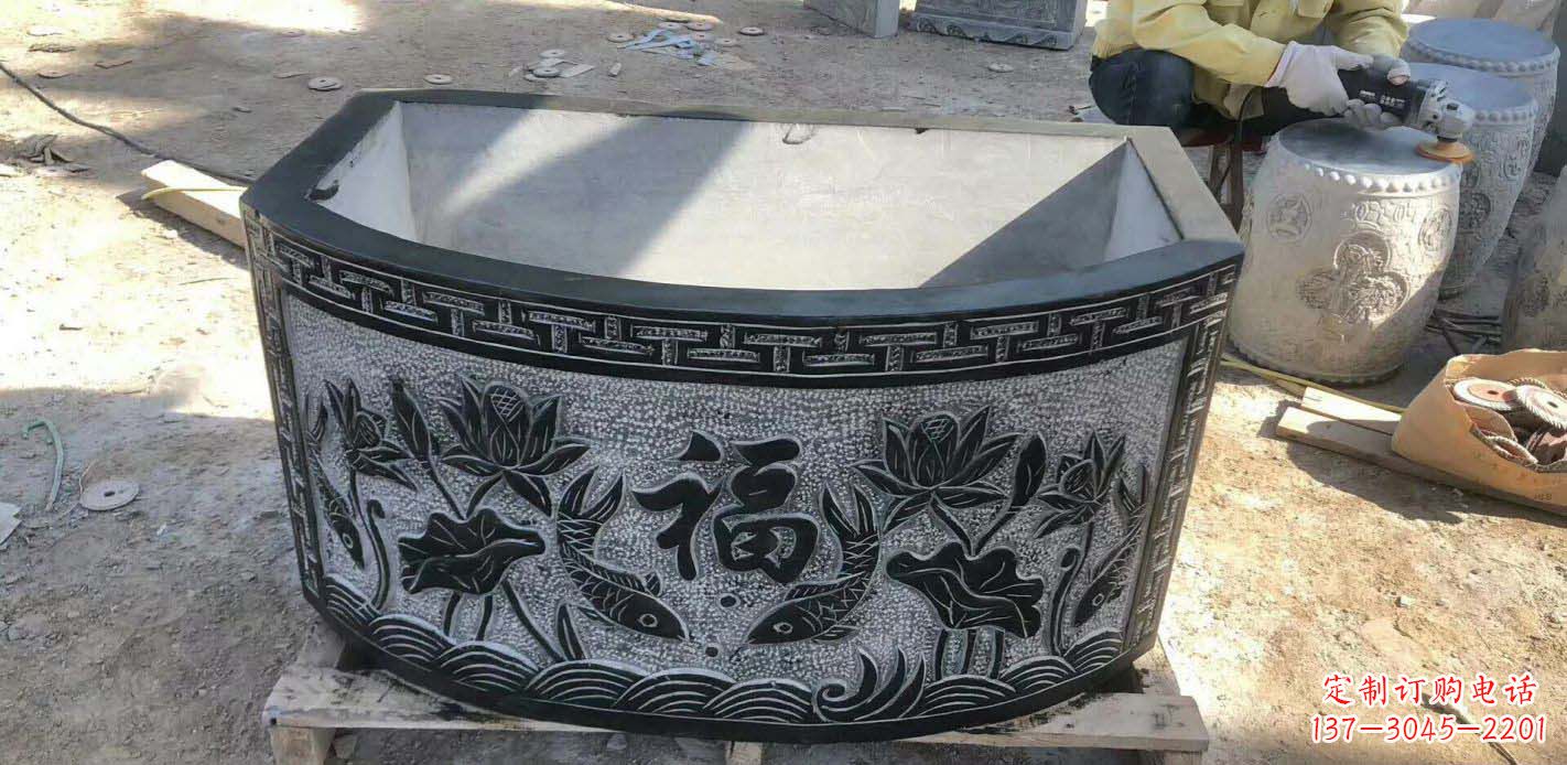泉州方口石浮雕水缸
