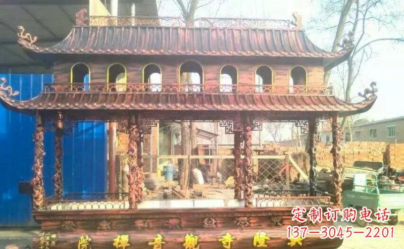 泉州方形寺庙香炉铜雕_1