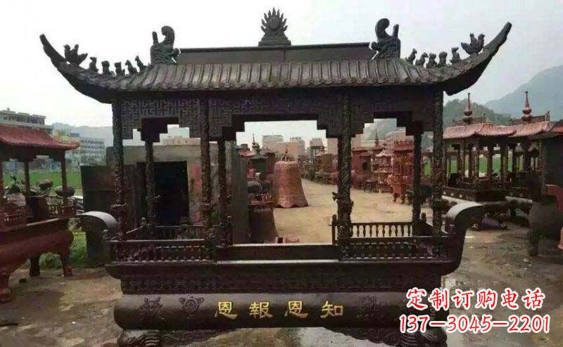 泉州精美方形寺庙铜香炉雕塑