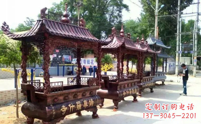 泉州方形寺庙香炉铜雕_2