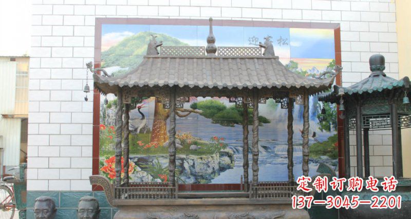 泉州方形香炉寺庙铜雕 (2)
