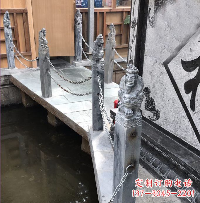 泉州典雅传统的仿古胡人拴马石栏杆雕塑