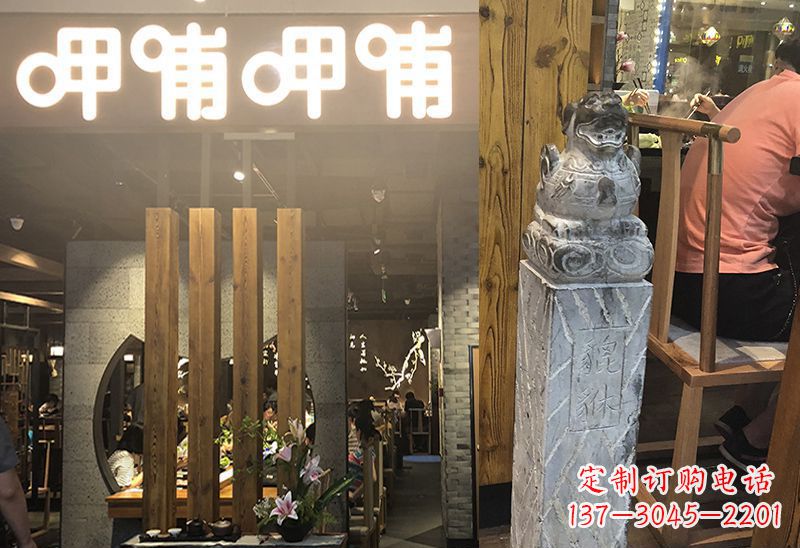 泉州仿古貔貅马柱拴马石雕