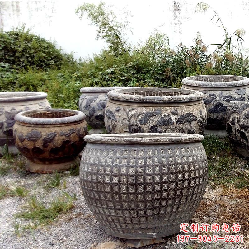泉州仿古石雕花盆水缸——精美艺术家品