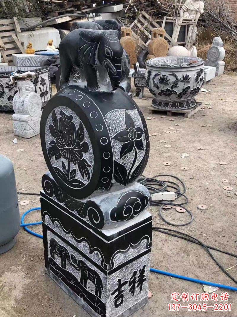 泉州仿古小象抱鼓石雕塑