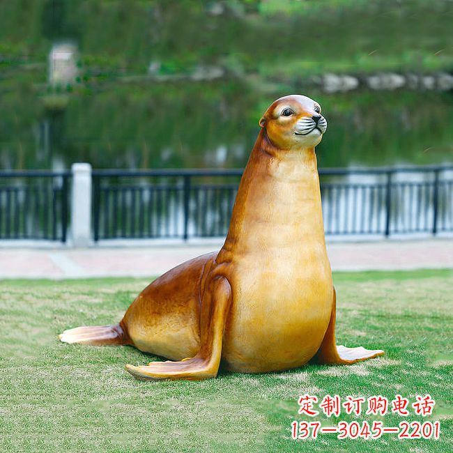 泉州仿真海豹玻璃钢海洋动物雕塑-园林水景动物摆件