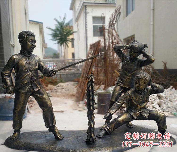 泉州放鞭炮的儿童公园人物铜雕
