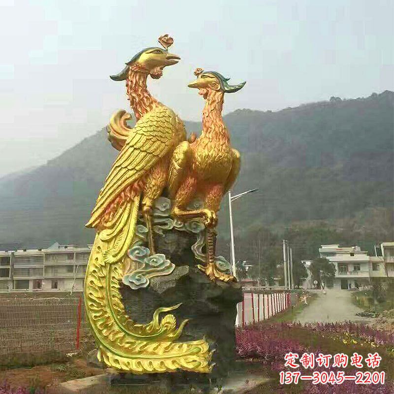 泉州凤凰景观铜雕塑-公园景区瑞鸟凤凰鎏金景观雕塑