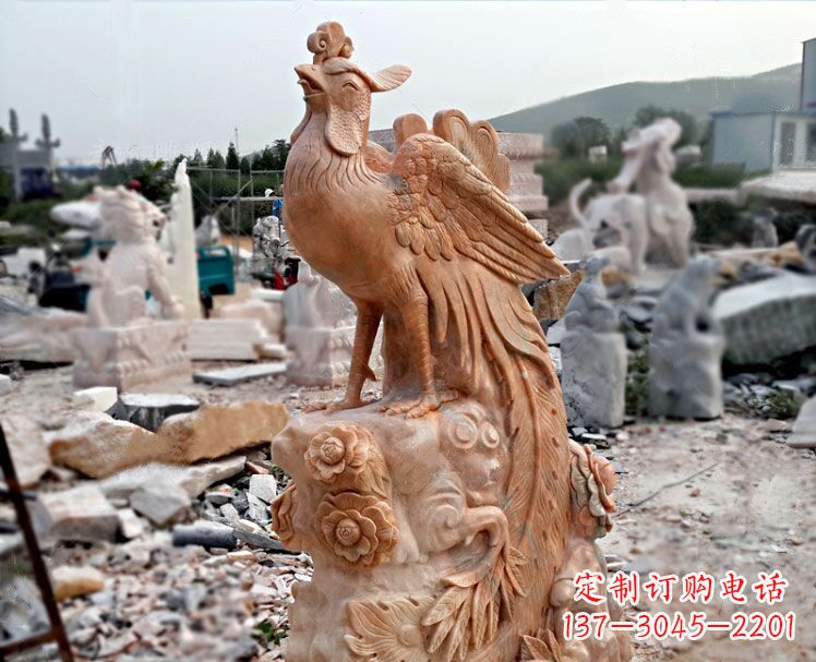 泉州凤凰牡丹晚霞红石雕神兽动物雕塑