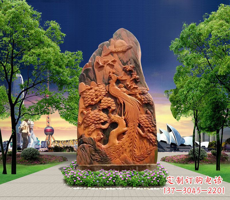 泉州凤凰石雕公园动物摆件