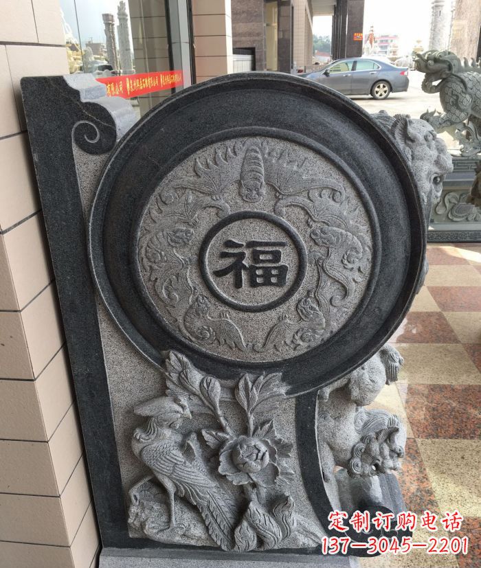 泉州福字雕塑 招财门墩石抱鼓