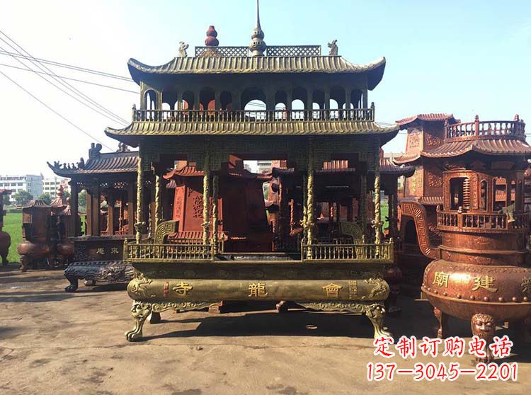 泉州高浮雕螭龙纹铜香炉