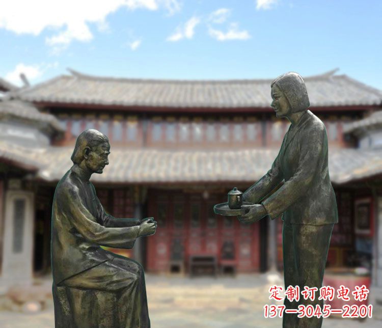 泉州给母亲敬茶的女儿铜雕