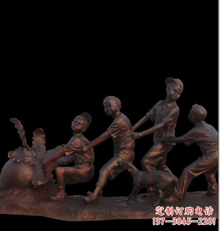 泉州精美玻璃钢仿铜拔萝卜人物雕塑