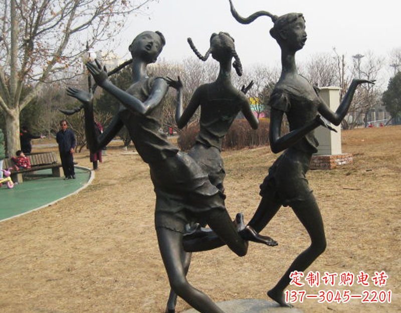 泉州公园摆件编花篮人物铜雕