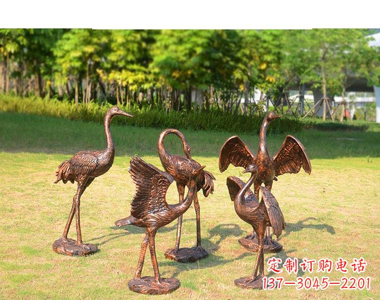 泉州仿铜钢玻璃摇头仙鹤雕塑