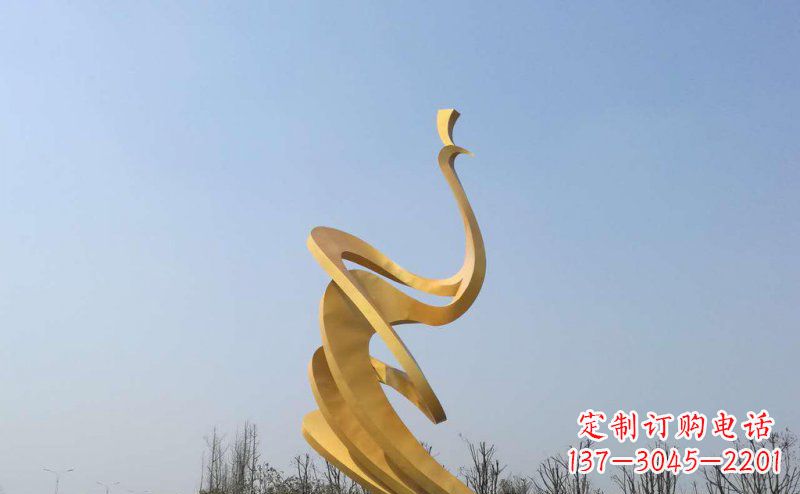 泉州公园不锈钢抽象凤凰雕塑 (4)