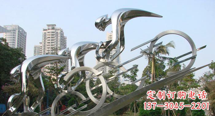 泉州公园不锈钢抽象骑自行车人物雕塑