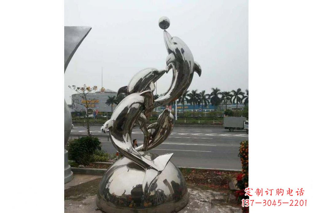 泉州海豚系列不锈钢顶球雕塑