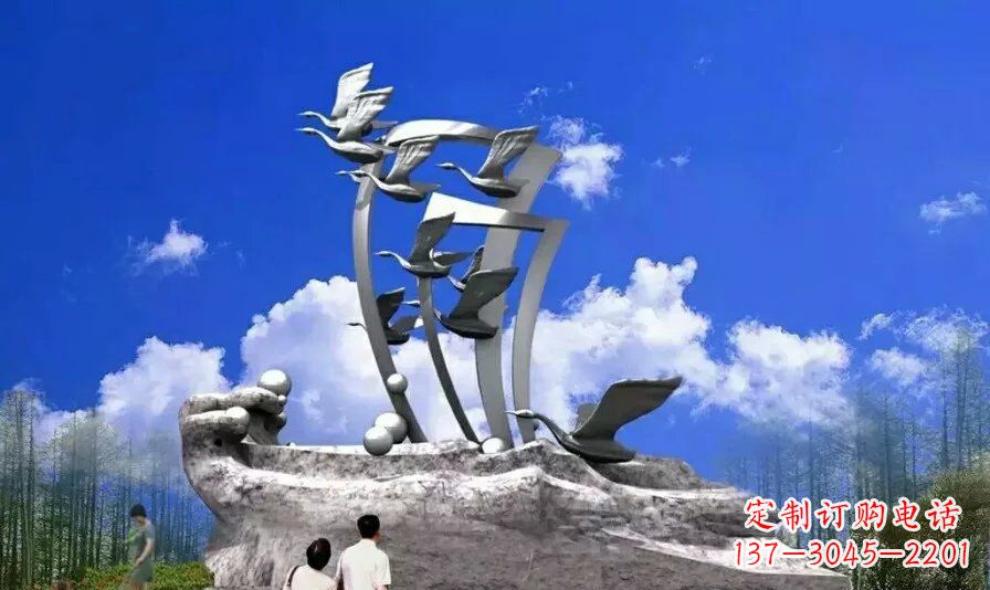 泉州公园不锈钢飞翔的天鹅雕塑1