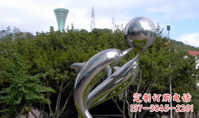 泉州高贵静谧的不锈钢海豚顶球雕塑