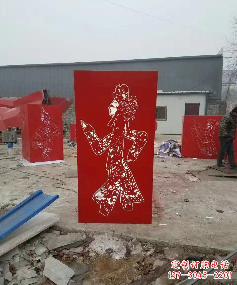泉州公园不锈钢镂空剪纸皮影戏人物灯罩雕塑