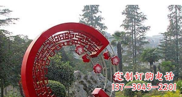 泉州灵动奔放的不锈钢和梅花圆环雕塑