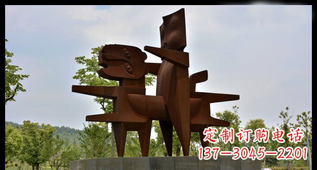 泉州公园不锈钢骑着老虎的人雕塑