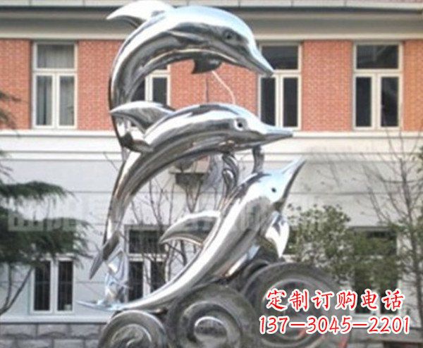 泉州跳跃海豚海浪不锈钢雕塑