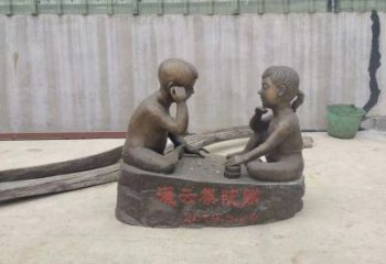 泉州精美儿童下棋铜雕