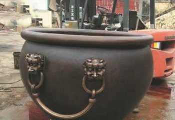 泉州非凡形态的铜雕狮子头水缸