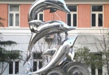 泉州跳跃海豚海浪不锈钢雕塑