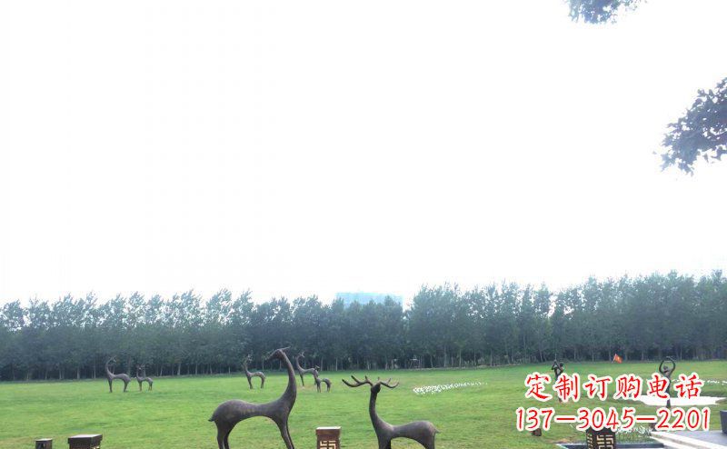 泉州公园抽象小鹿动物铜雕 (2)