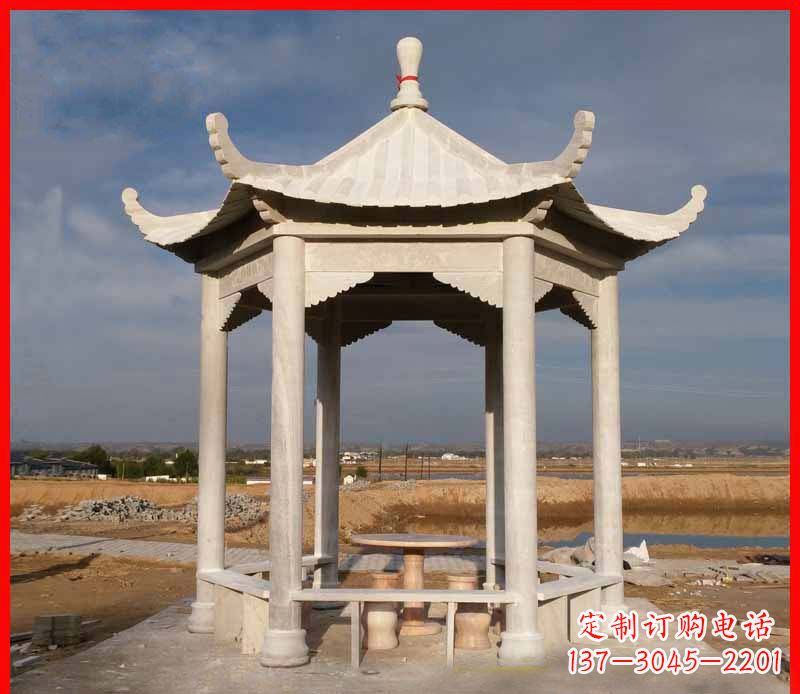 泉州公园大理石六角石雕凉亭 (2)
