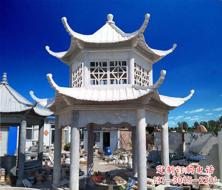 泉州公园大理石六角石雕双层凉亭