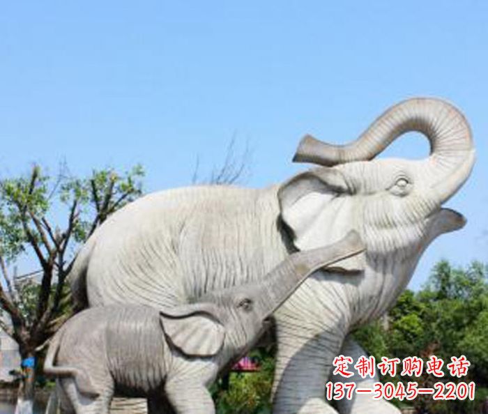 泉州公园动物大理石母子象石雕
