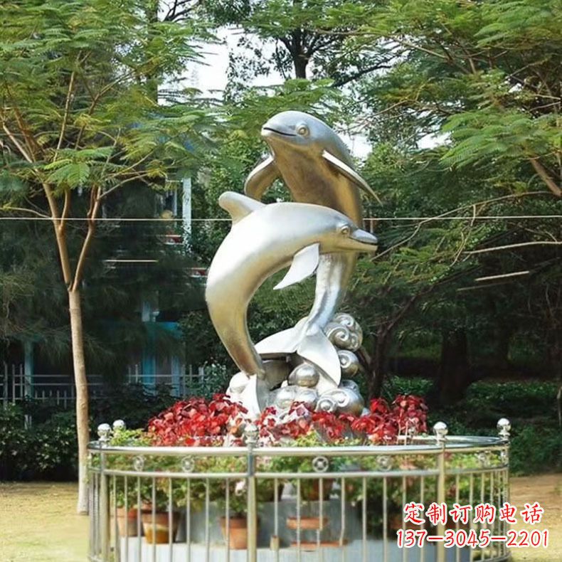 泉州公园动物海豚不锈钢景观雕塑