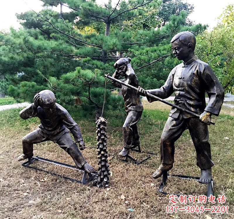 泉州公园放鞭炮儿童铜雕