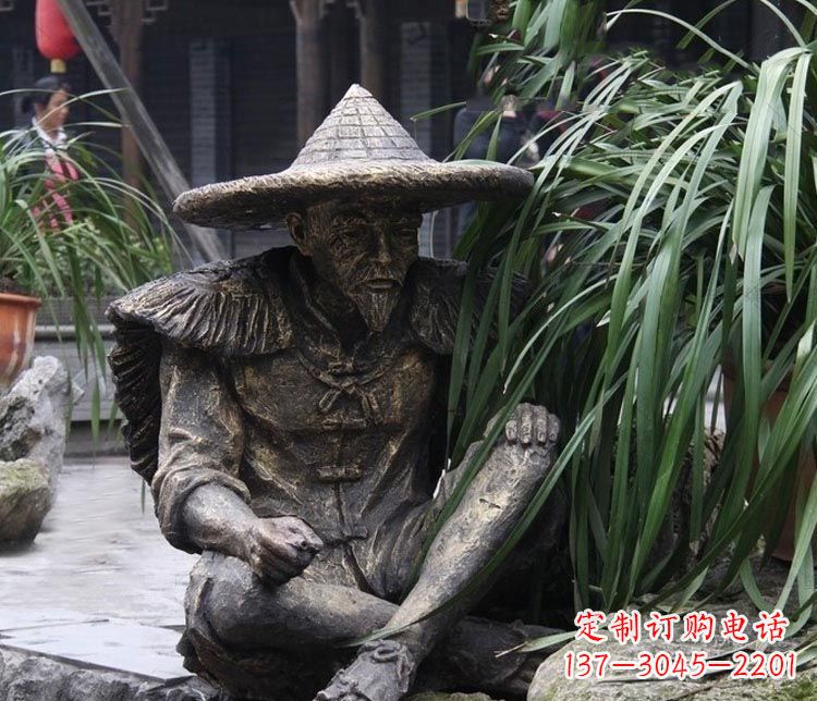 泉州公园古代老渔翁铜雕