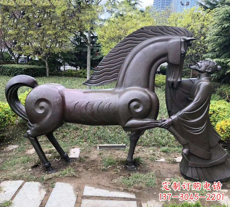 泉州公园古代名人伯乐相马铜雕