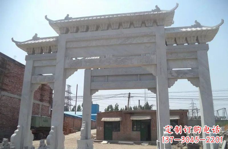 泉州公园汉白玉三门牌坊石雕