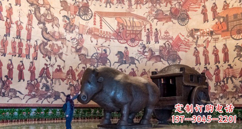 泉州传统风格铜河马拉车景观雕塑