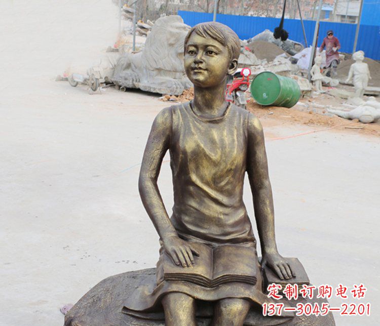 泉州铜雕景观摆件——“女孩看书”