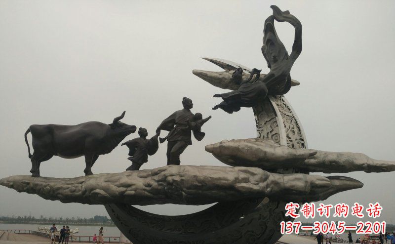 泉州公园景观不锈钢牛郎织女相会雕塑