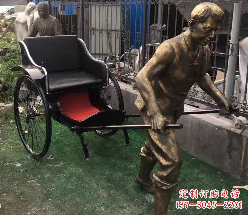 泉州公园景观车夫人物铜雕