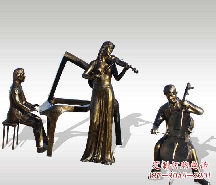 泉州公园景观钢琴拉小提琴人物铜雕