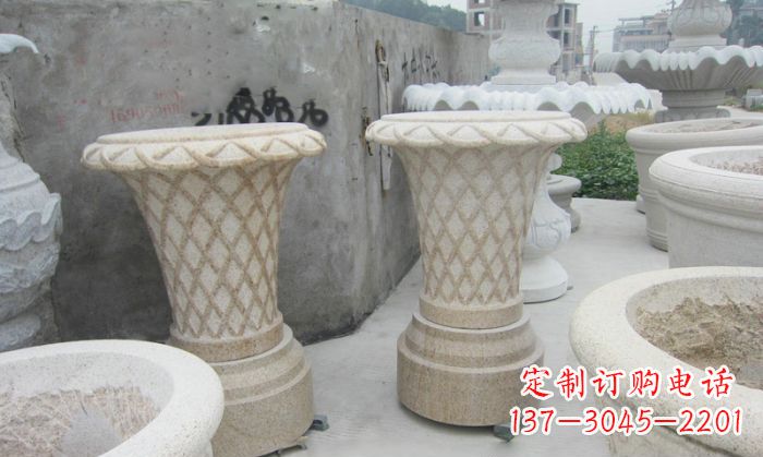 泉州花篮式石雕镂空花盆