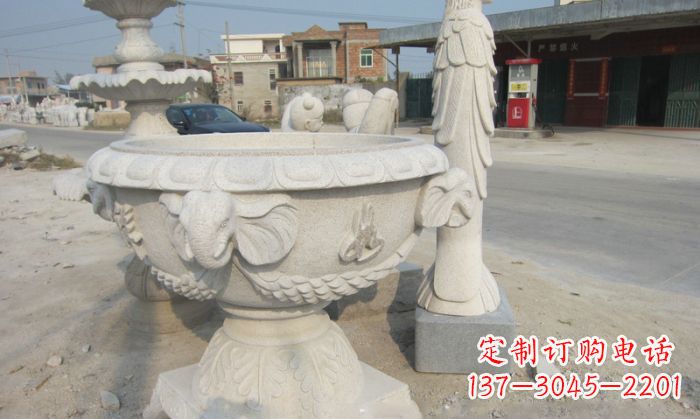 泉州公园景观象头石雕水缸